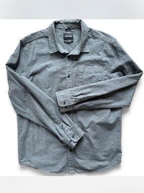 prAna Men's Long sleeve Hemp Cotton Button Down Shirt Medium Soft Gray Blue